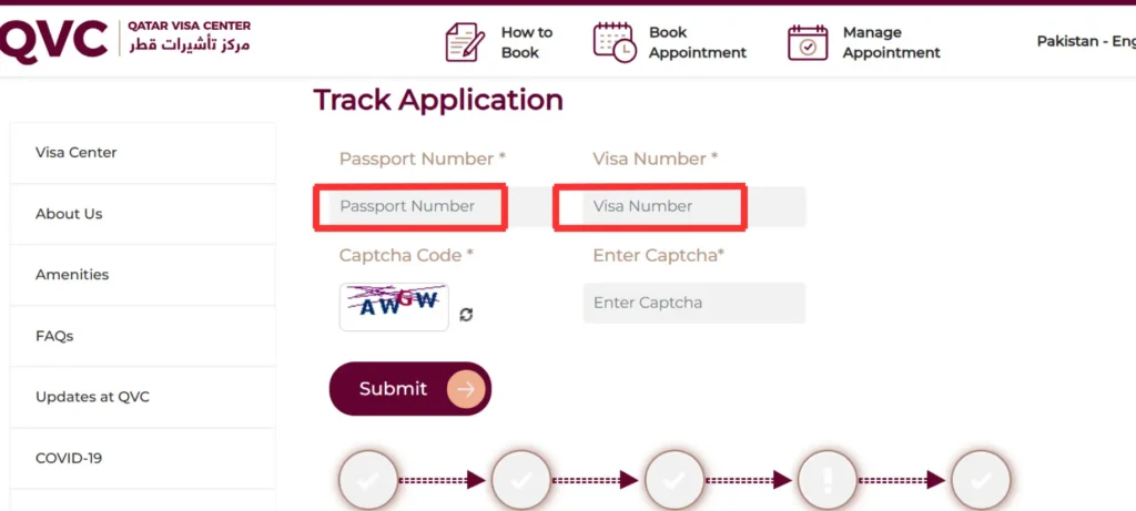 fields requiring visa number and passport number for qatar visa check
