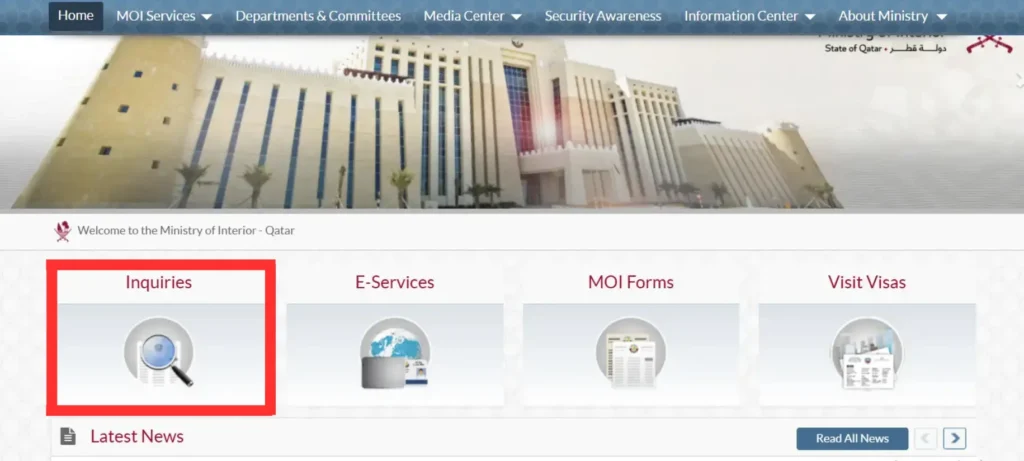 MOI website inquiries option