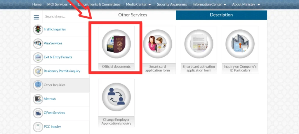 Other document option MOI website