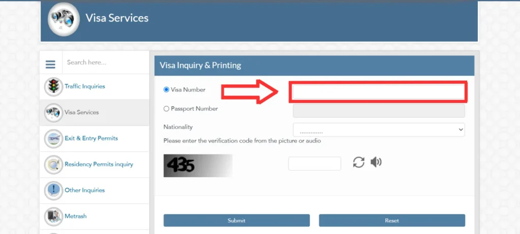 Visa verification form passport number field 